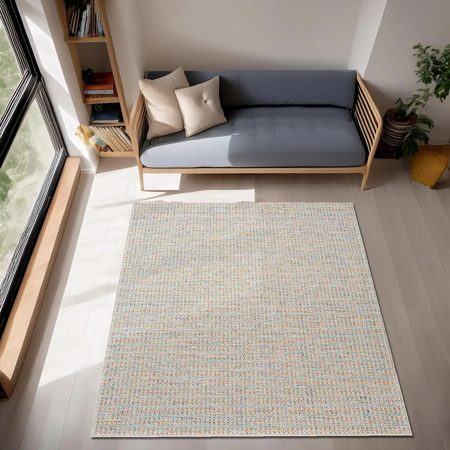 Alfombra Kalpakian Crete Nuna en tamaños medium y large, apta para exteriores en hilado sintético de colores suaves